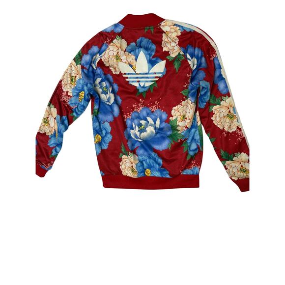 Adidas Logo Preppy Farm Rio Retro Floral Track Jacket Zip Up Chita Red S - Picture 4 of 5